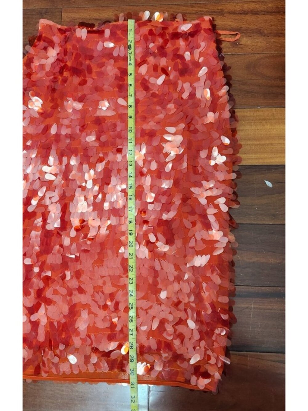 Anthropologie Maeve Sequin Midi Skirt Size 12 Coral Orange Paillette Party - Picture 6 of 14